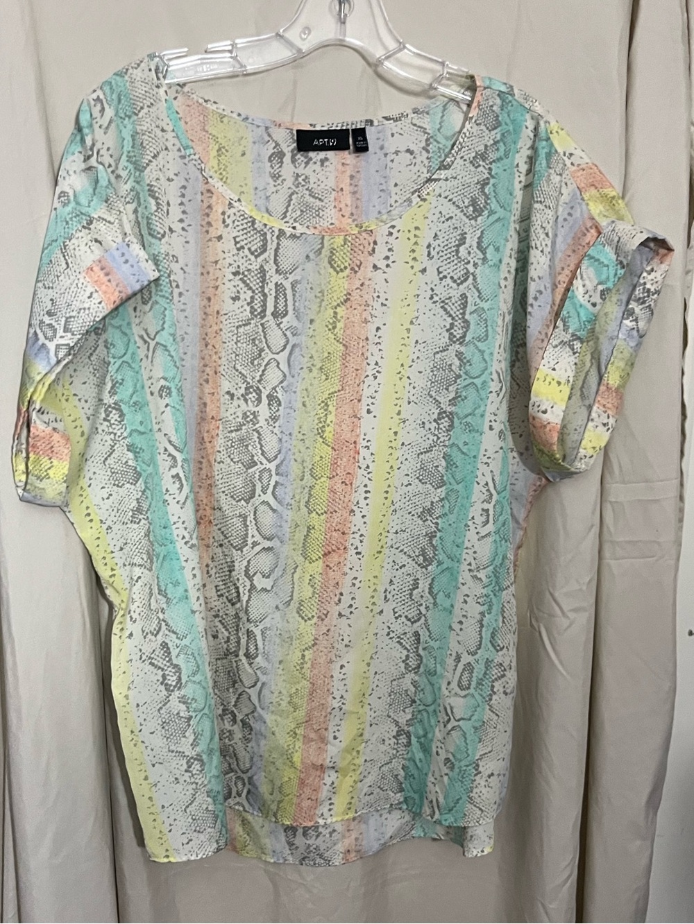 Apt. 9 Pastel Stripe Snake-Print Short Sleeve Blouse - Mint, Pink, Yellow, Cream